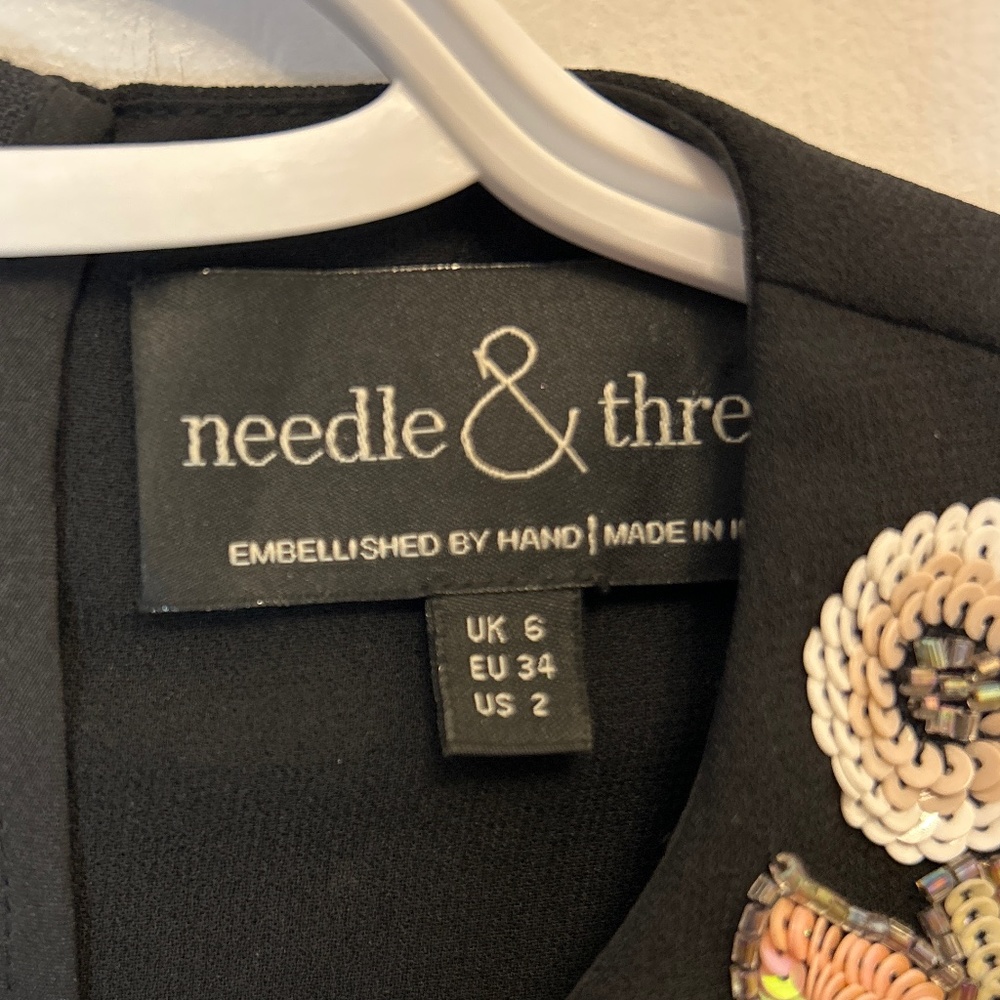 Needle & Thread Floral Embellished Beaded Long Sleeve Black Dress | 2 - Picture 10 of 14